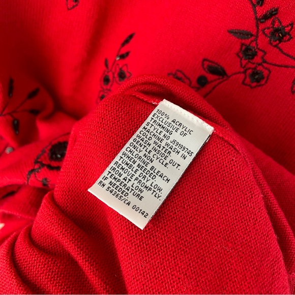 Alia Vintage Red Holiday Embroidered Floral Sweater with black accents - Picture 6 of 7